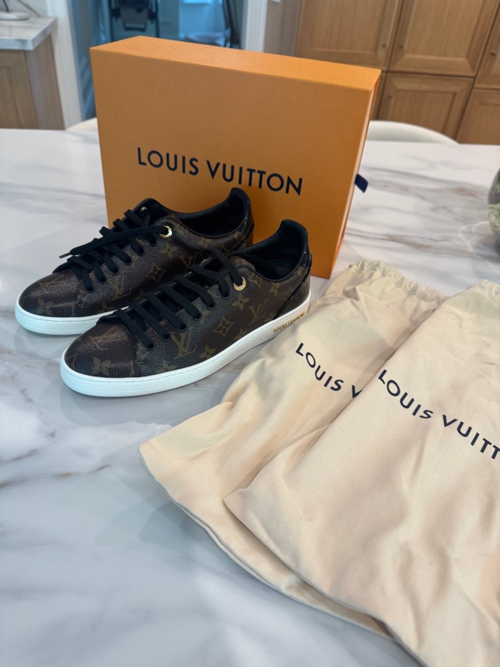 Louis Vuitton Brown Monogram Low-Top Sneakers with White Soles